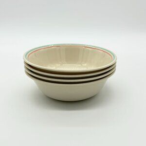 Vintage Corelle Beige Pink & Green Striped Forever Yours Cereal Bowls Set Of 4